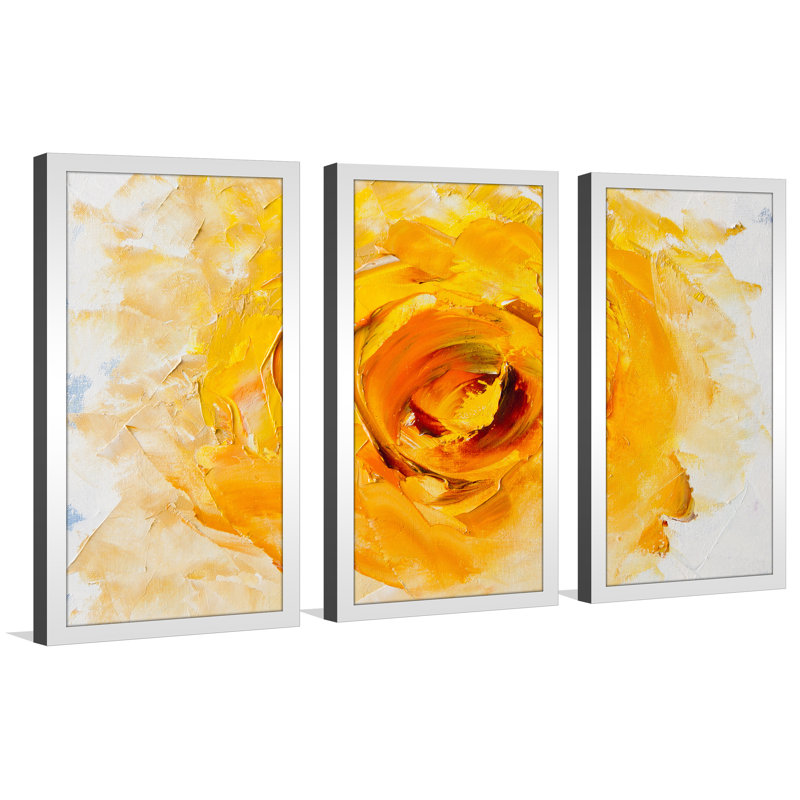 « yellow fleur abstract », ensemble de 3 reproductions d’art encadrées, H 25,5 po x l 40,5 po x P 1 po