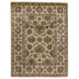 Hand Knotted Wool Oriental Area Rug in Light Green And Ivory