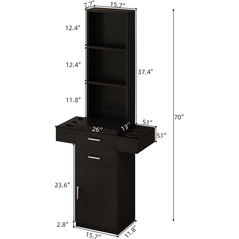 Thame Salon Station for Hair Stylist, Barber Station with Storage Cabinet, Hair Salon Stations Equipment Hair Dryer Holder, Drawers, Storage Cabinet for Hair Styling