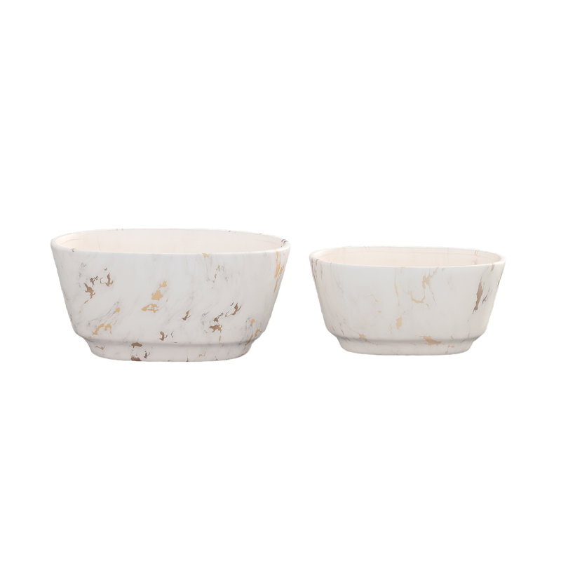 Ceramic Oval Pot Smooth Marble Coated Finish White