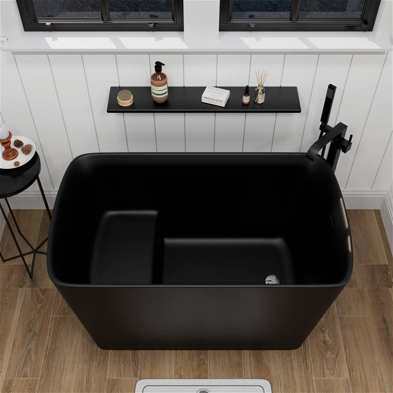 Baignoire de trempage autoportante de 47 po x 27 po avec siège intérieur pour petite pièce avec bonde escamotable et trop-plein 47 po x 27 po