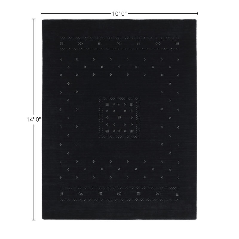 Simi Hand Knotted Cotton/Wool Southwestern Area Rug, Black, Rectangle 10' x 14'