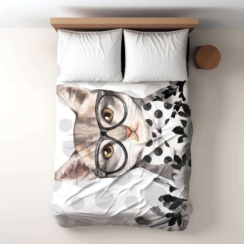 Housse de couette Geek Cat White | Literie pour animaux de compagnie