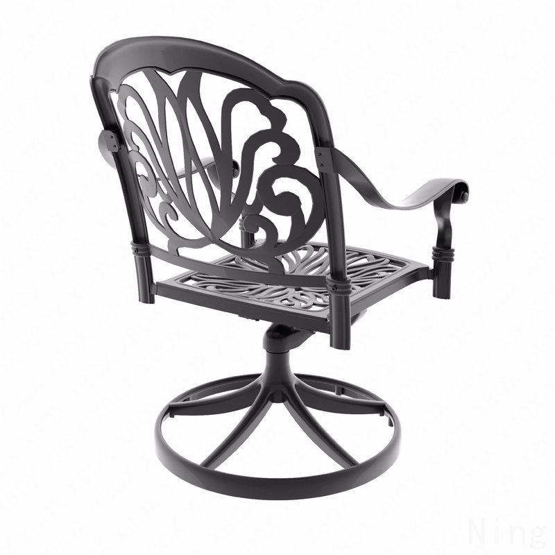 Ensemble de salle à manger 9 pièces en aluminium coulé résistant aux intempéries, comprenant 2 chaises pivotantes, 6 chaises et une table rectangulaire avec cadre noir