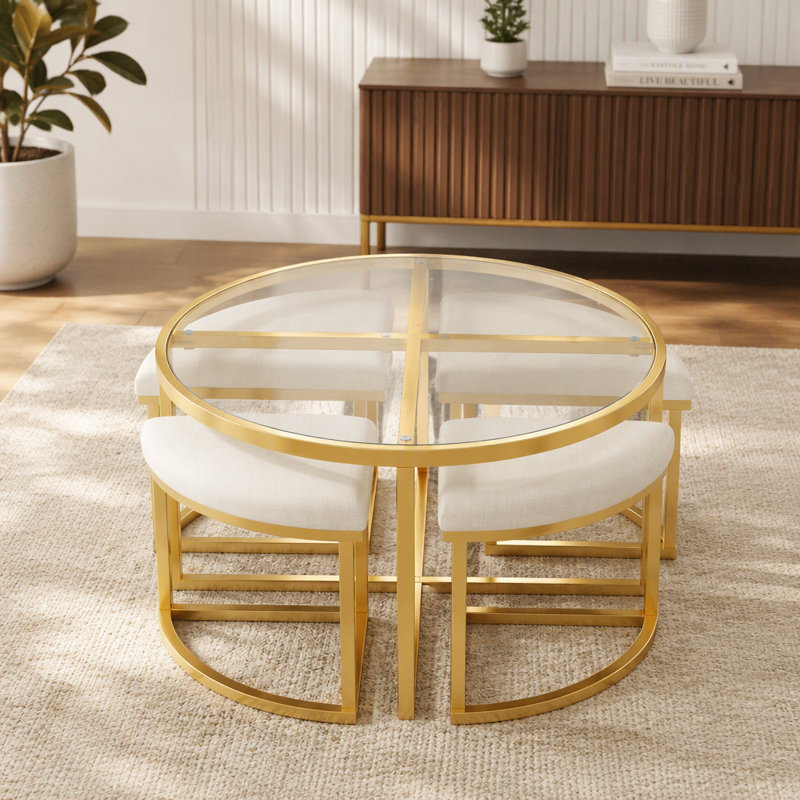 Tempered Glass Top Coffee Table, Transparent / Doré