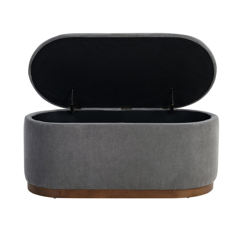 Modern Gray Corduroy Lift Top Storage Bench With Construction And Walnut Legs Foam Cushioned In Chic, Gray