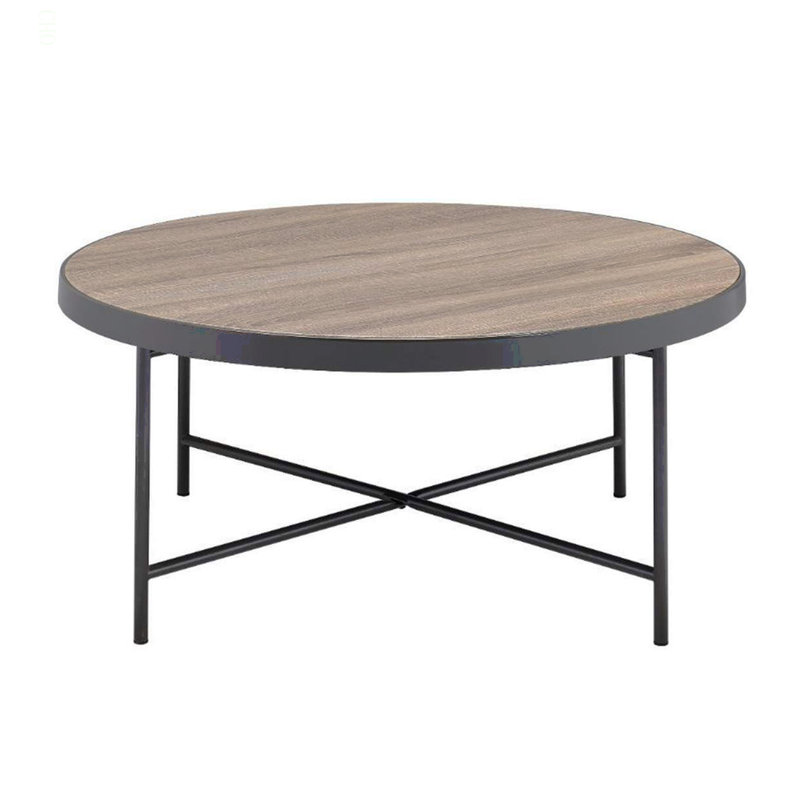 Table basse ronde en bois avec cadre en métal