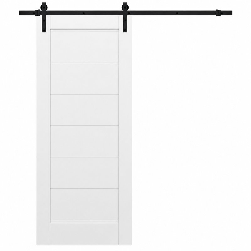 Porte coulissante de style grange avec quincaillerie de 2 m (6,6 pi), supports de rail en soie blanche Quadro 4115, ensemble robuste argenté pour portes intérieures à panneaux massifs en bois - 91,4 cm x 203,2 cm (36 po x 80 po) - Rail noir