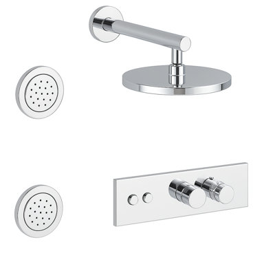 LineaBox Horizontal Round Shower System with 2-Way Diverter, 8-Inch Rain Shower Head and Two Body Sprays, Valve Included