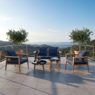 5 Pieces Patio Furniture Set, PE Rattan Porch Chairs with Loveseat, 2 Coffee Tables