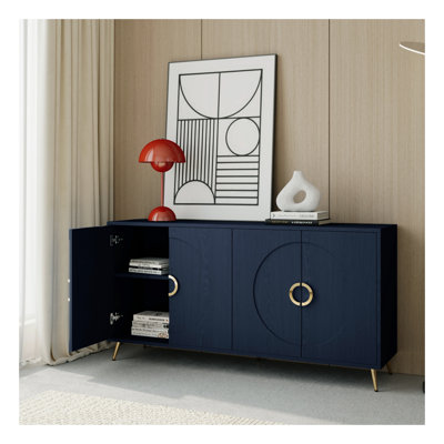 Buffet moderne moderne laqué bleu marine à 4 portes avec tablettes réglables pour le salon, la salle à manger et le vestibule