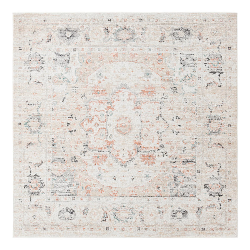 Tapis oriental Hagood en ivoire, Carré 7 pi 1 po