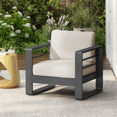 MAYA BAY MP1 CLUB CHAIR, BLACK FINISH WITH BEIGE CUSHION