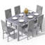 Ensemble de table et chaises de salle à manger de style moderne et contemporain 7 pièces, plateau de table en verre trempé et ensemble de table de salle à manger robuste en métal avec 6 chaises de salle à manger rembourrées sans accoudoirs, ensembl-56664722