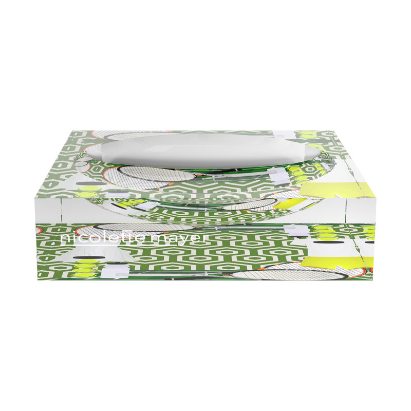 Square Abstract Decorative Tray, 6"W x 6"D x 2"H, Green White