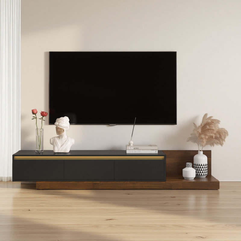 Modern TV Stand With LED Lights , Entertainment Center Wooden TV Stand, TV Stand Desk Media Cabinet With Storage, Black/Brown