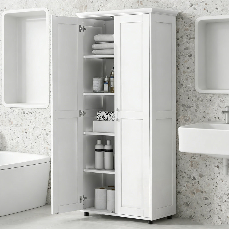 Tall Bathroom Storage Cabinet With Two Doors, White