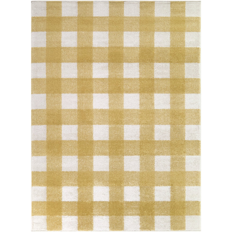 Burgin Yellow Gingham Area Rug, Rectangle 7'10" x 10'