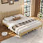 Lit plateforme très grand en bois avec tête de lit en forme de gourde, support de lattes en bois de style rétro, charme rétro et durabilité