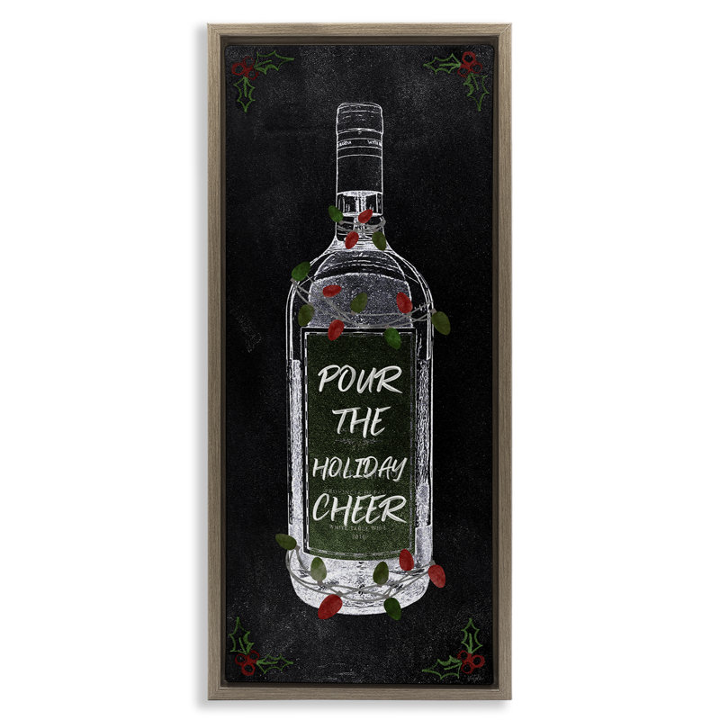 «Pour Holiday Cheer Bottle» par Natalie Carpentieri, Cadre flottant orme Montalcino, H 31 po x l 25 po