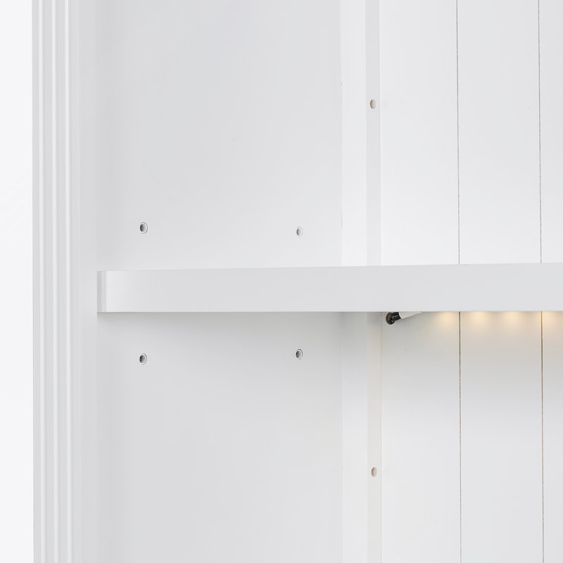 Bibliothèque de 83,4 po de hauteur avec éclairage à 3 couches DEL, bibliothèque moderne avec portes coulissantes et tablettes ouvertes, bibliothèque de rangement pour le salon, bureau à domicile, blanc