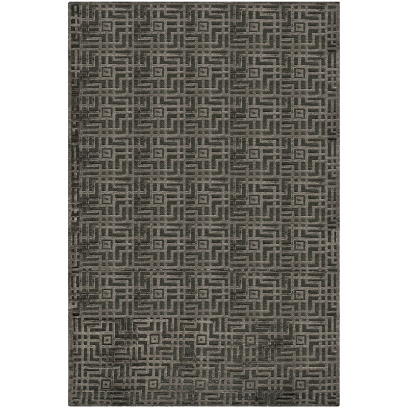 Tapis gris anthracite en laine / coton noué à la main Candie, Rectangle 10 pi x 14 pi