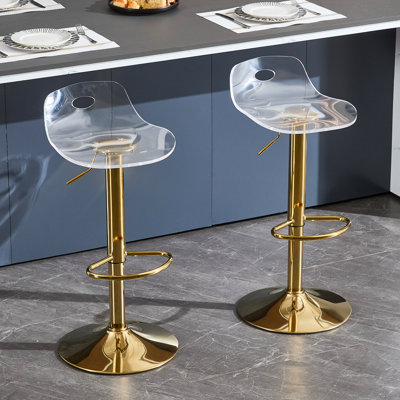 Adjustable Clear Bar Stool Set of 2 Acrylic Barstools with Low Back & Base Modern Chair for Kitchen Couter Island Bar