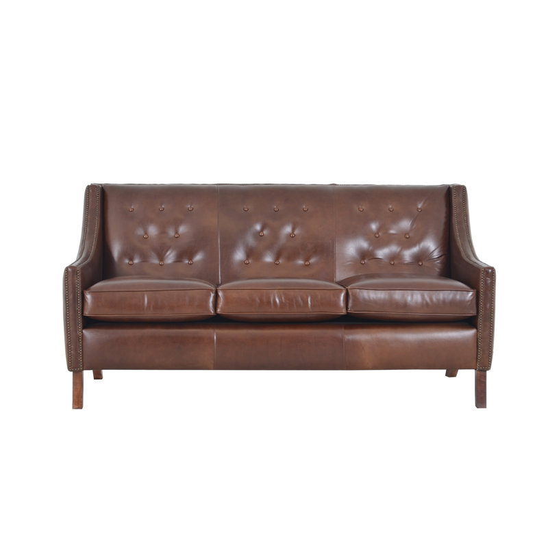 Canapé à accoudoirs carrés en cuir véritable 76 po Skaiste, Cuir véritable brun Brompton