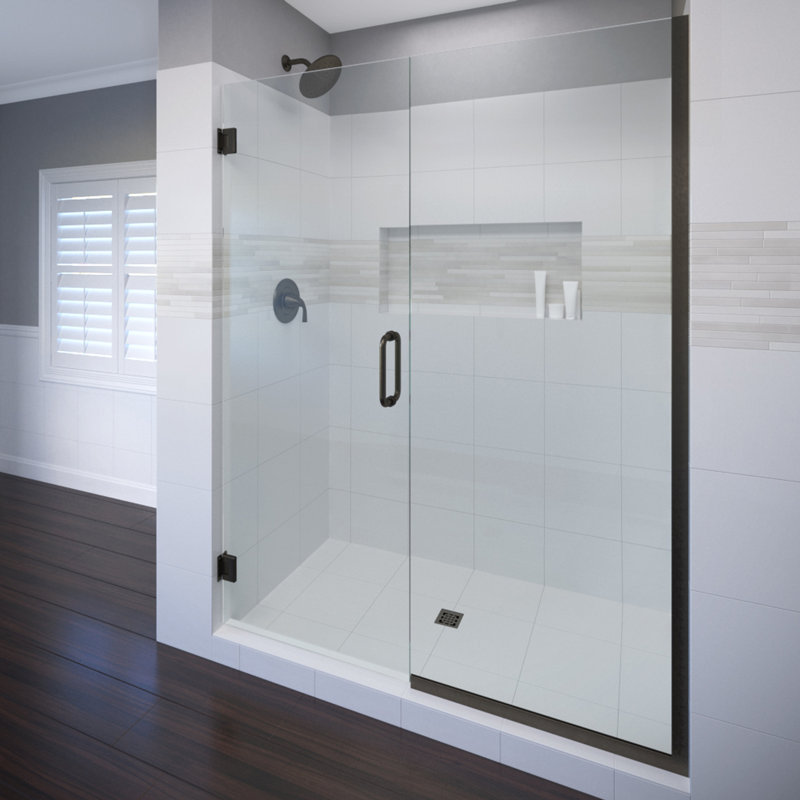 Celesta 46'' - 47'' W x 76'' H Pivot Frameless Shower Door with Clear Glass, Clear Glass, Oil Rubbed Bronze