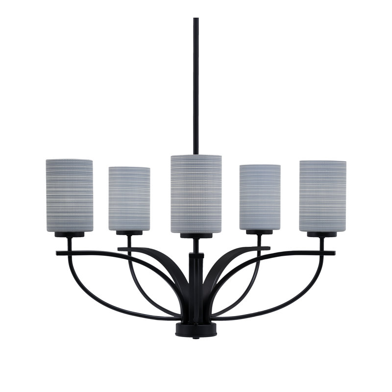 Lustre à 5 lumières Cavella, fini noir mat avec verre matriciel de 4 po, Gris