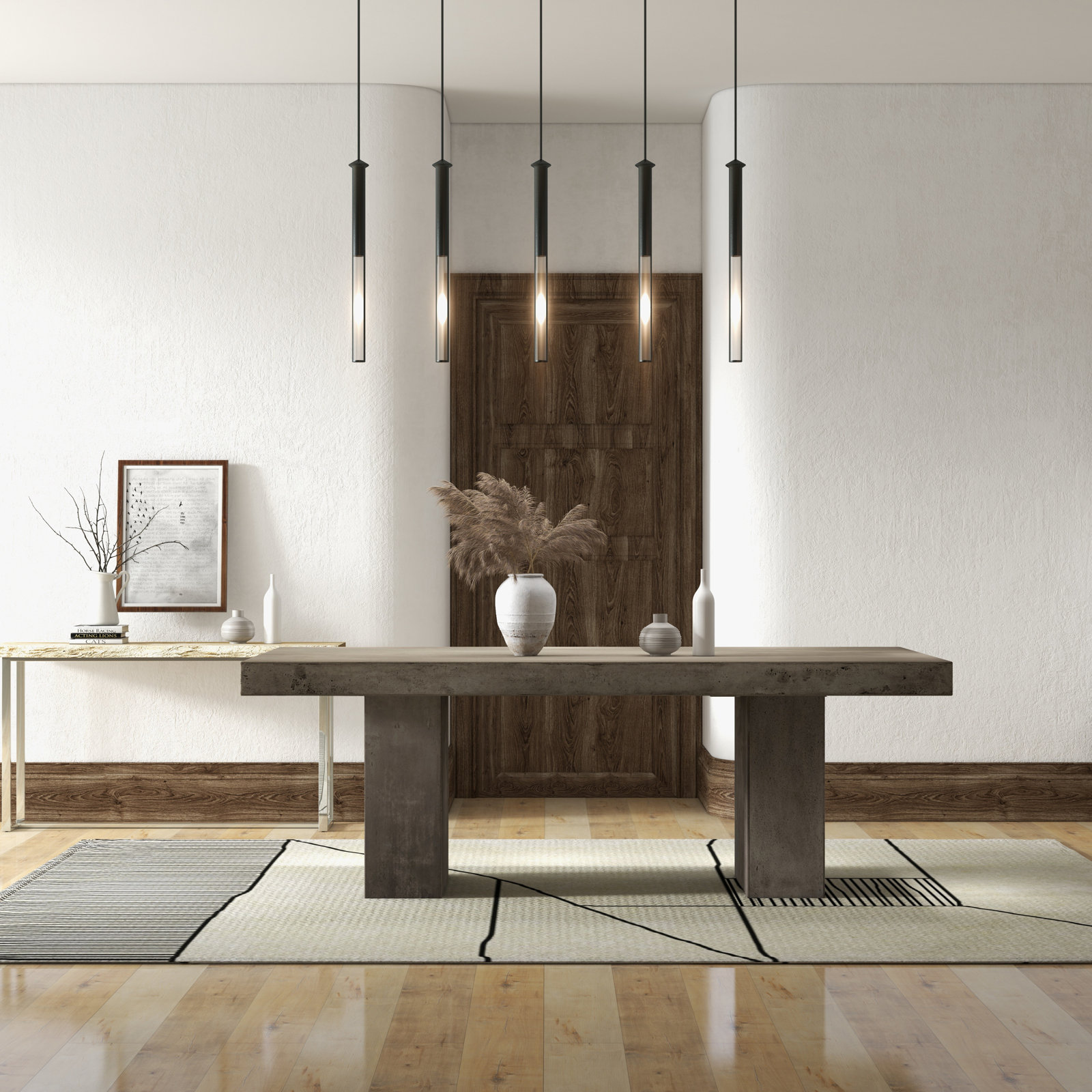 Kareen Pedestal Dining Table, Dark Gray, Counter Table (36.25" Height), 82.75" L x 39.25" W