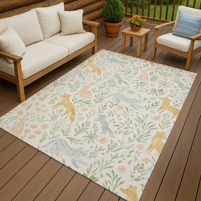 Machine Washable Indoor/Outdoor Chantille ACN2509 Kids Rug, Ivory, Rectangle 5' x 7'6"
