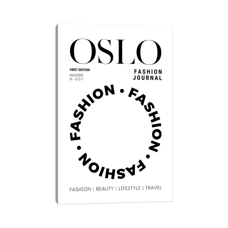 Oslo Fashion Journal Magazine Cover In Black And White by Design Harvest - Wrapped Canvas Print, 20.32 cm H x 30.48 cm W