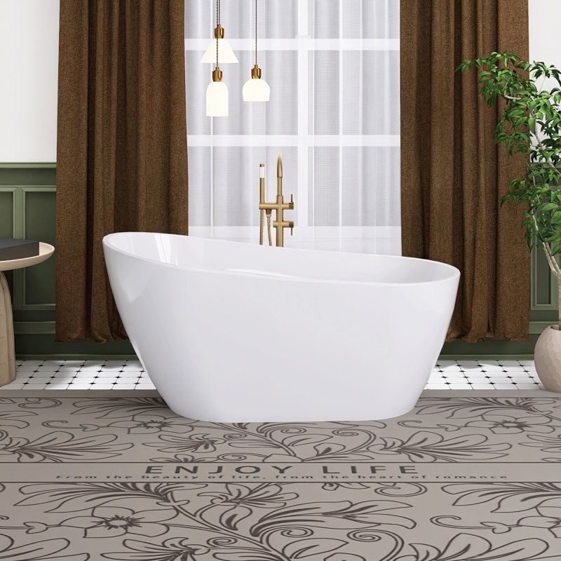 59" Glossy White Acrylic Freestanding Soaking Bathtub