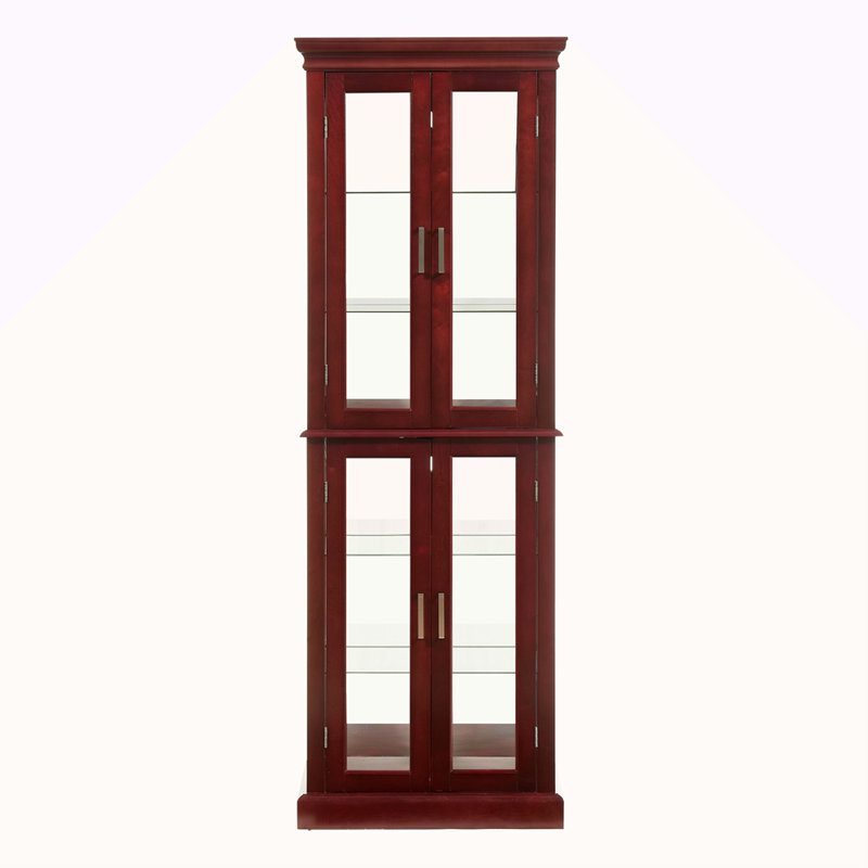 Cabinet Curio avec tablettes réglables et panneau arrière en miroir, portes en verre trempé (6 niveaux), Cerisier
