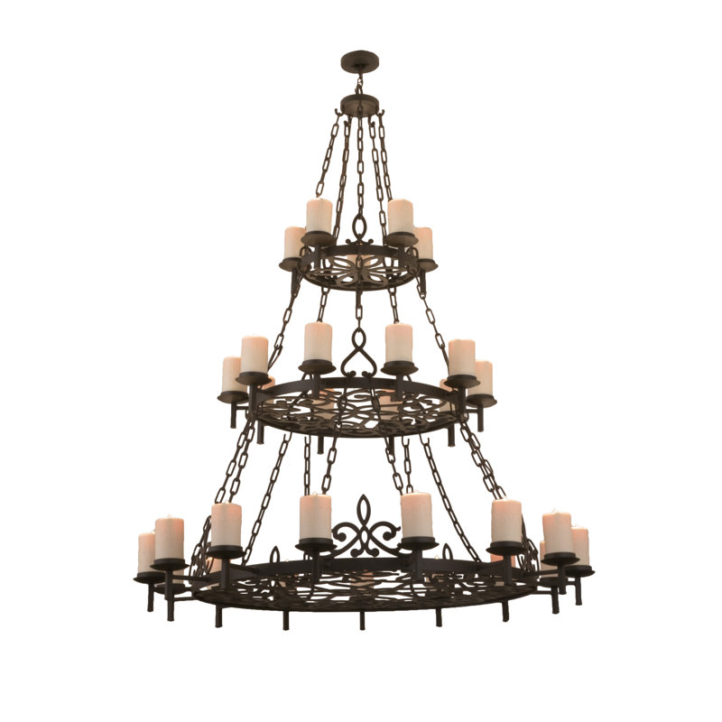 Lustre en roue de chariot à 30 lumières de style bougie Newcastle