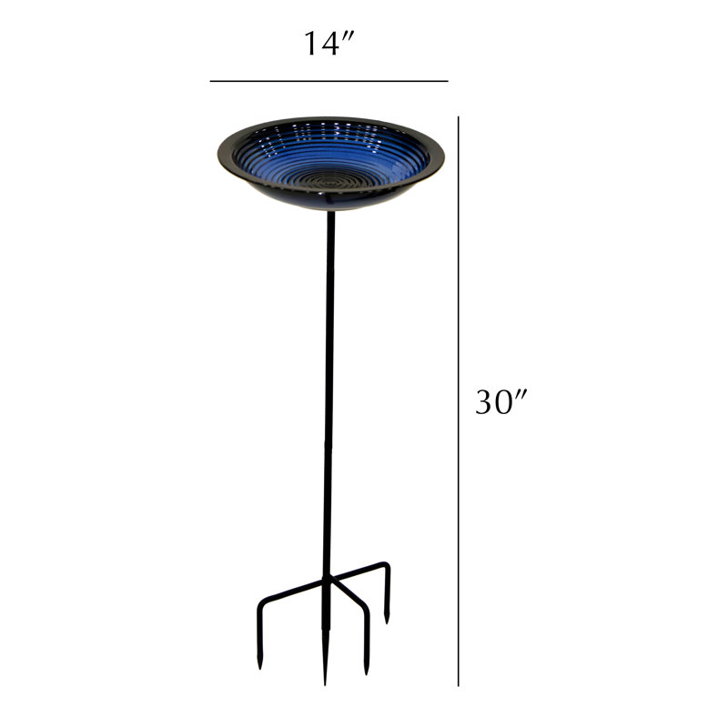 Avian Ceramic Stake Birdbath, Blue