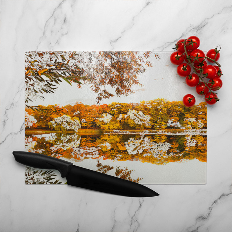 Autumn Lake Glass Chopping Board