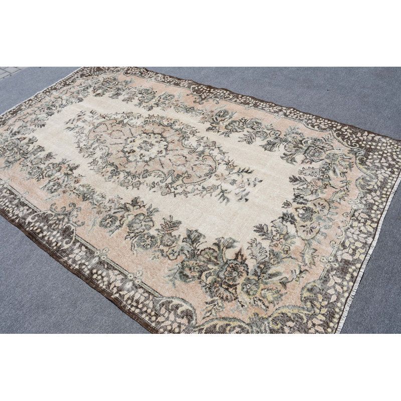 Grand tapis turc beige Oushak idéal pour rafraîchir votre salon ou votre salle à manger avec des vibrations rétro fraîches