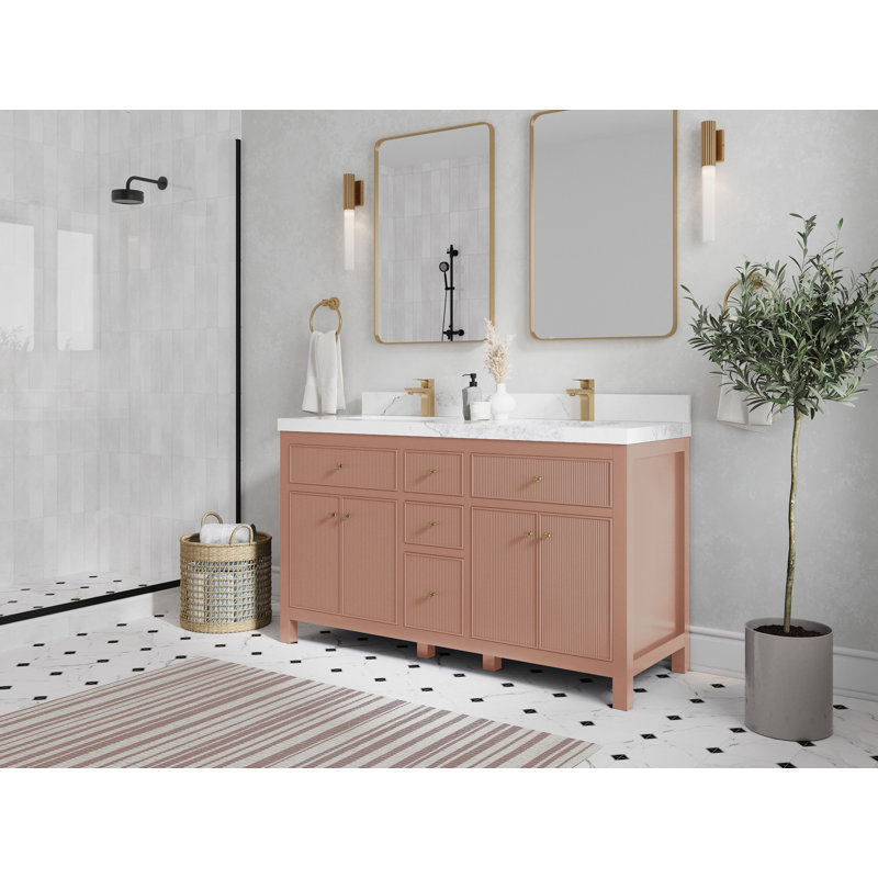 Meuble-lavabo double 60 po avec plateau en quartz Sonoma, 1,5 PO – Empira, Rosé
