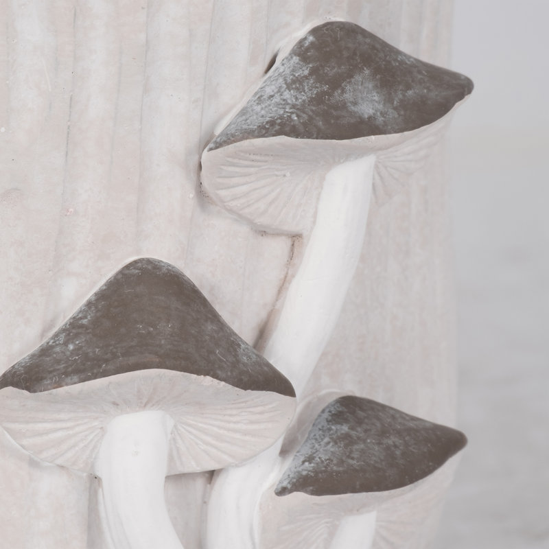 Handcrafted Cement Planter with Textured Tree Trunk Design and Mushroom Accents - Decorative Pot for Indoor and Outdoor Spaces.