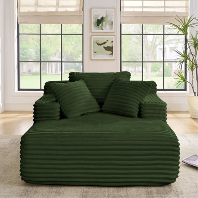 Living Room Compressed Chaise Lounge Foam Sofa Bed, Fluffy Corduroy Upholstered Cloud Couch With Deep Seat, Green