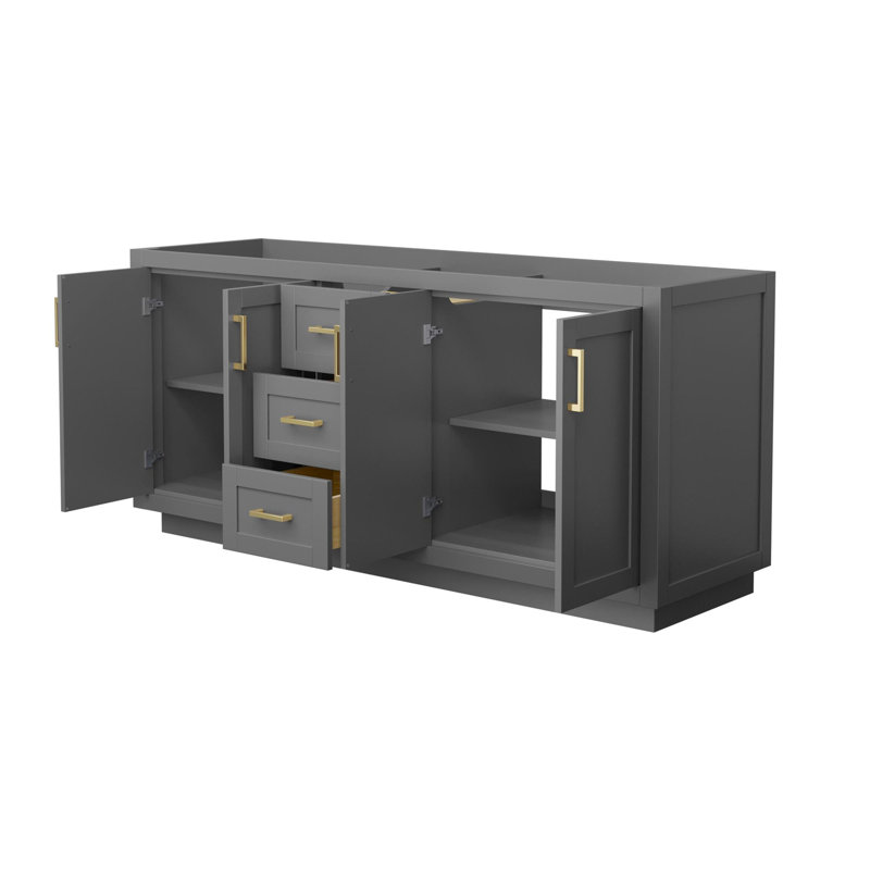Miranda 71" Freestanding Double Bathroom Vanity Base Only, Dark Gray/Brushed Gold