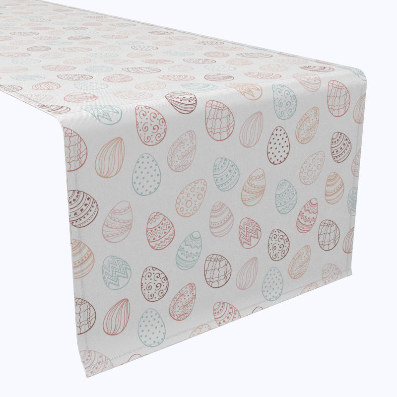 Cuji Table Runner, 100% Cotton, 16X108", Watercolor Decorative Easter Eggs, 90" L x 16" W