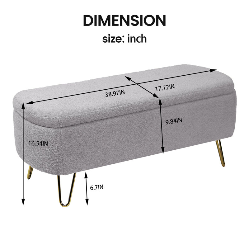 Lemmonds Storage Bench, Gray Faux Fur