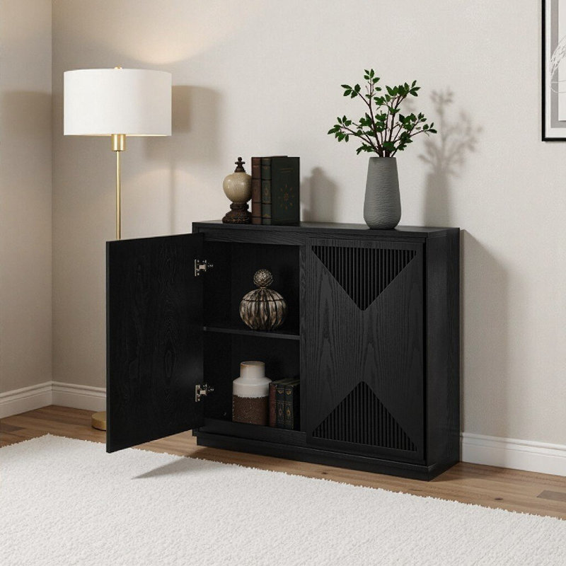 Armoire de rangement Mid-Century moderne à rainure en V pour salon, entrée, cuisine, café, Noir