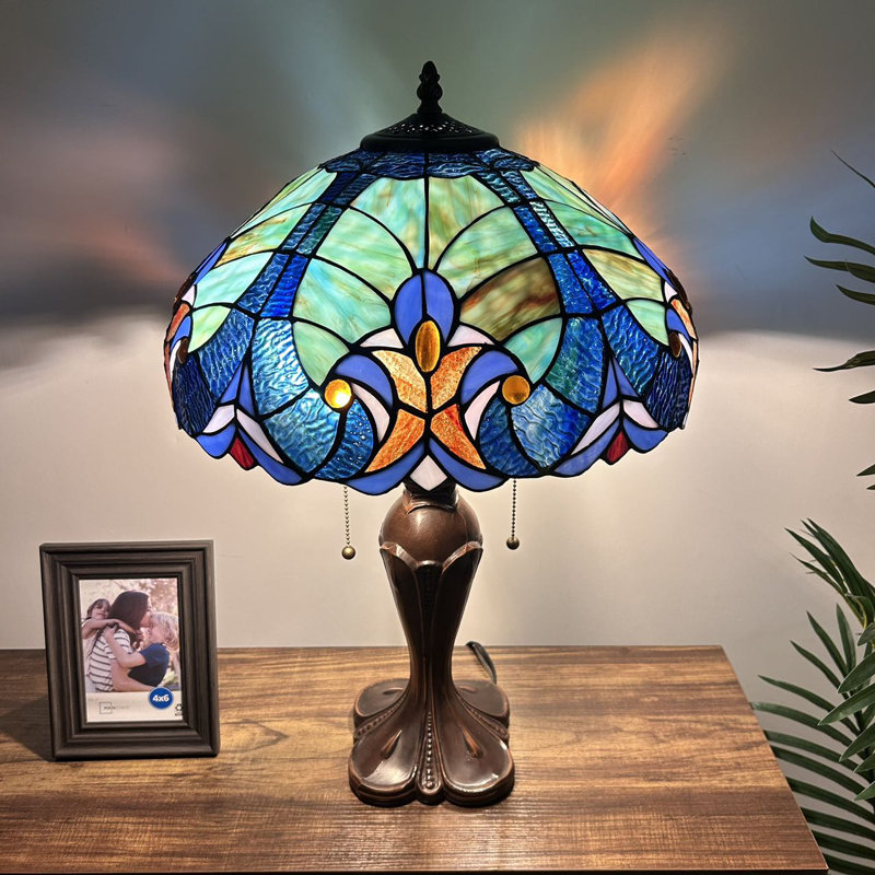 Lampe de table Simonson Tiffany Vitrail bleu vert inclus Ampoules DEL Lampe de liaison l 16 po x P 16 po x H 24 po