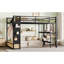 Grand cadre de lit mezzanine avec garde-robe, lit mezzanine en métal avec tablettes de rangement et panneau perforé, noir-327829127