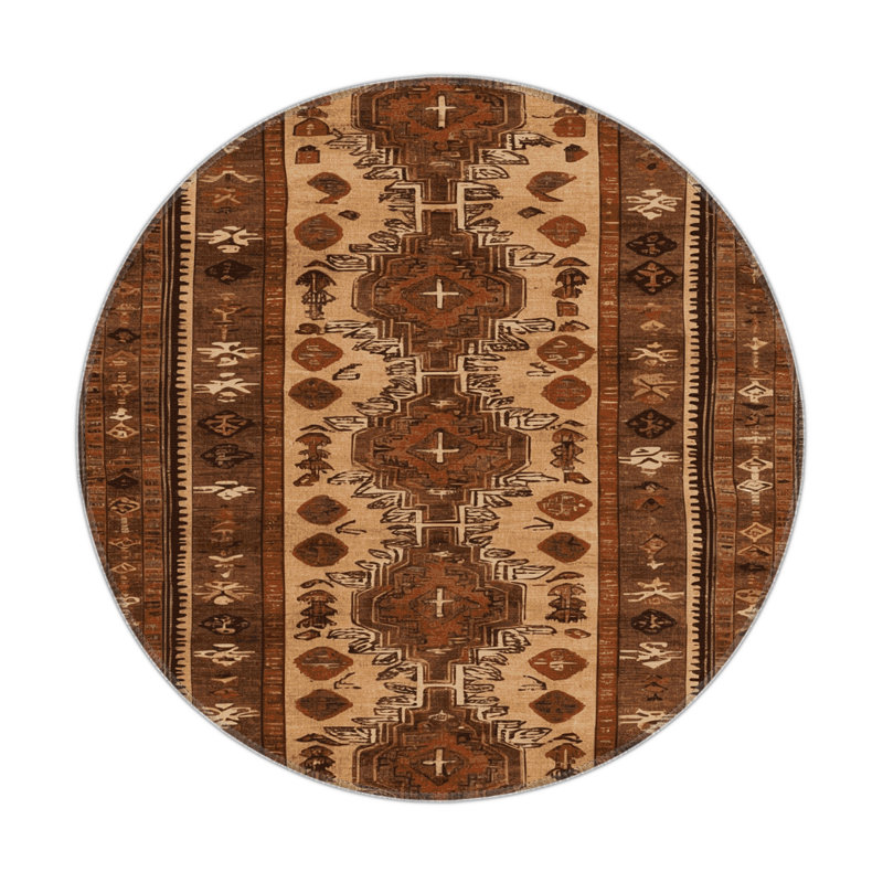 Tapis turc intérieur et extérieur brun, Rond 5 pi