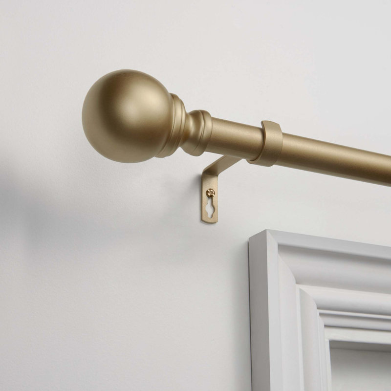 Deantrei Exclusive Home Sphere 1" Curtain Rod and Coordinating Finial Set, Adjustable, Gold, 36" - 72"